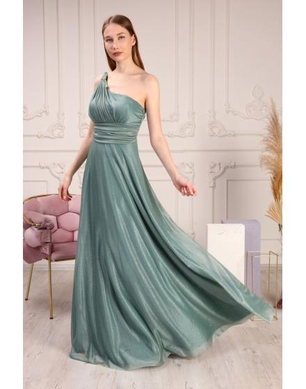 Женское Серебристое Длинное Платье на Одно Плечо 38995 Myidol