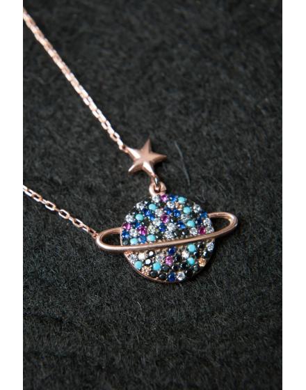 Серебряное Ожерелье с Розовым Покрытием 925, Модель Планета PP2202 Larin Silver