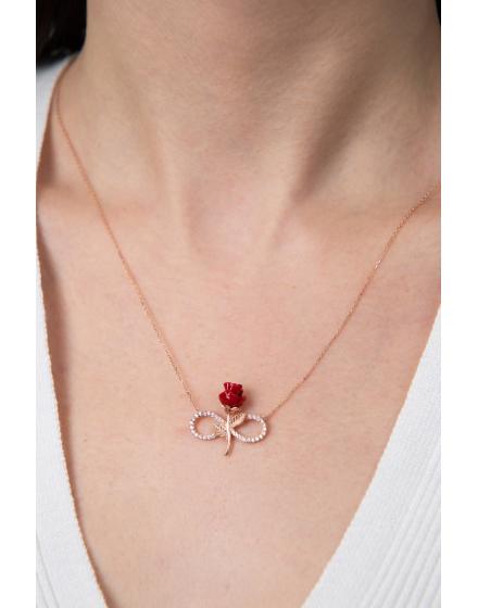Серебряное Ожерелье 925, Модель "Вечность с Красными Розами" PP4084R Larin Silver