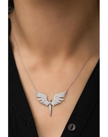 Серебряное Ожерелье 925, Модель "Ангел" с Белыми Камнями PP2203 Larin Silver